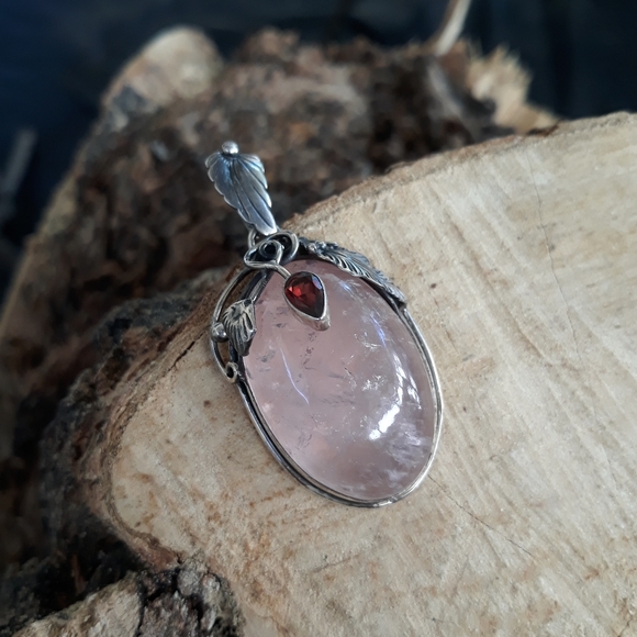 Natural Pink Quartz Sterling Silver Pendant - Picture 3 of 11